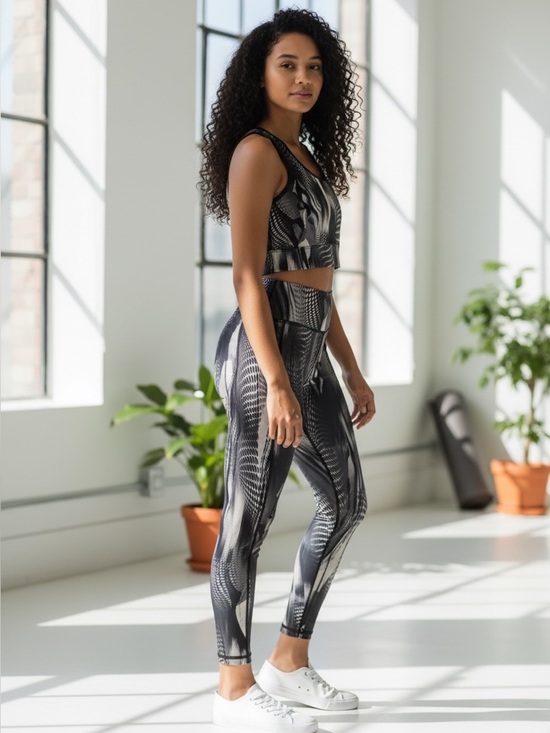 Mono B Pants - Mono B Black & Tan Printed High-Waist Leggings Small & Sports Bra Set Med Women